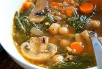 Hearty Mushroom and Chickpea Soup with Greens and Vegetables