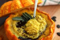 Pumpkin-Millet Soup Served in Roasted Pumpkin Bowls