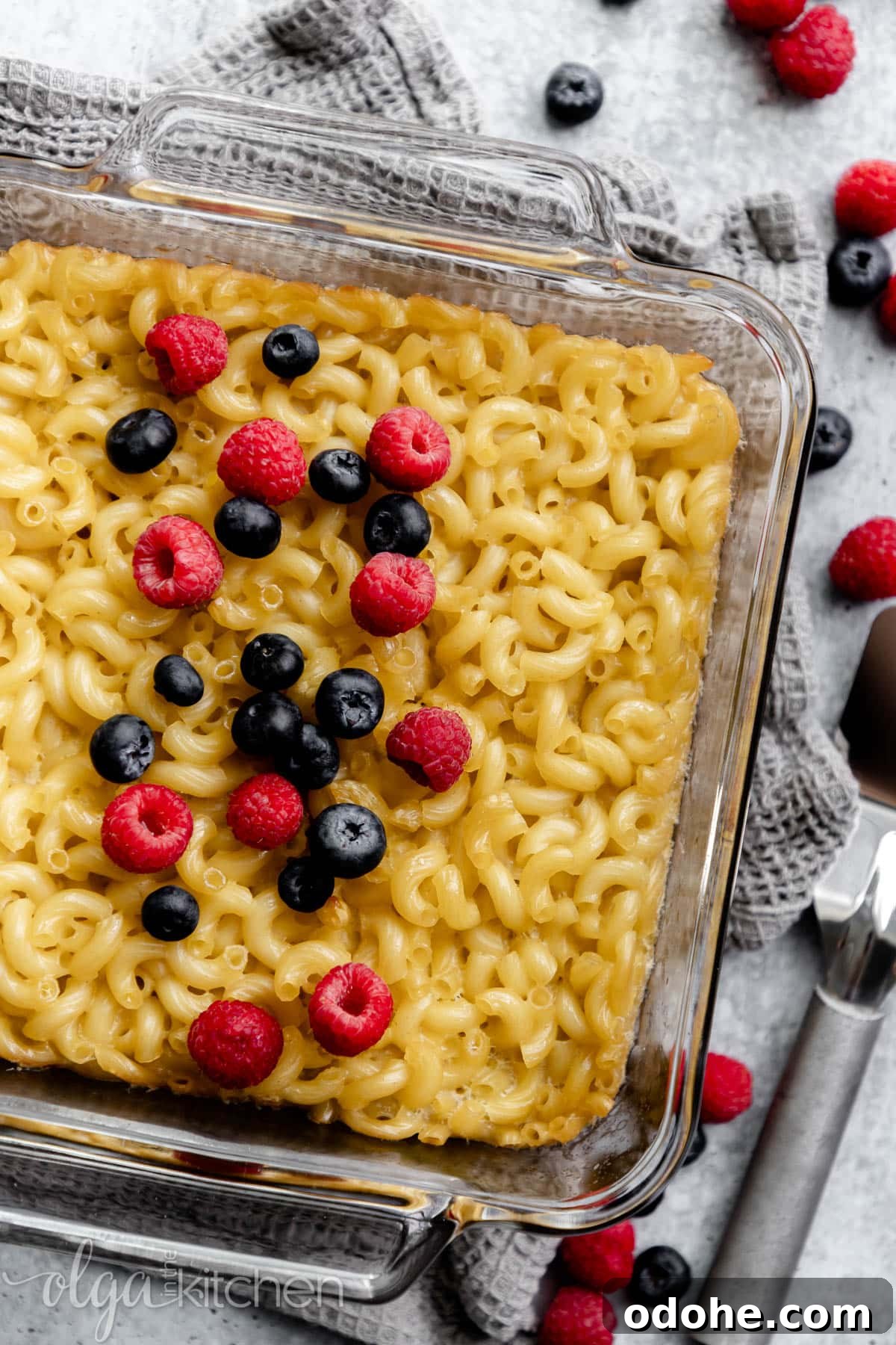 Sweet Baked Pasta and Egg Casserole Recipe 3 Baked Sweet Pasta Eggs Casserole is a childhood dish and a major family pleaser. Every bite is loaded with pasta and eggs with a little hint of sweetness within each bite. #pasta #bakedpasta #onepotmeal #pastacasserole #dessertpasta #breakfast #olgainthekitchen