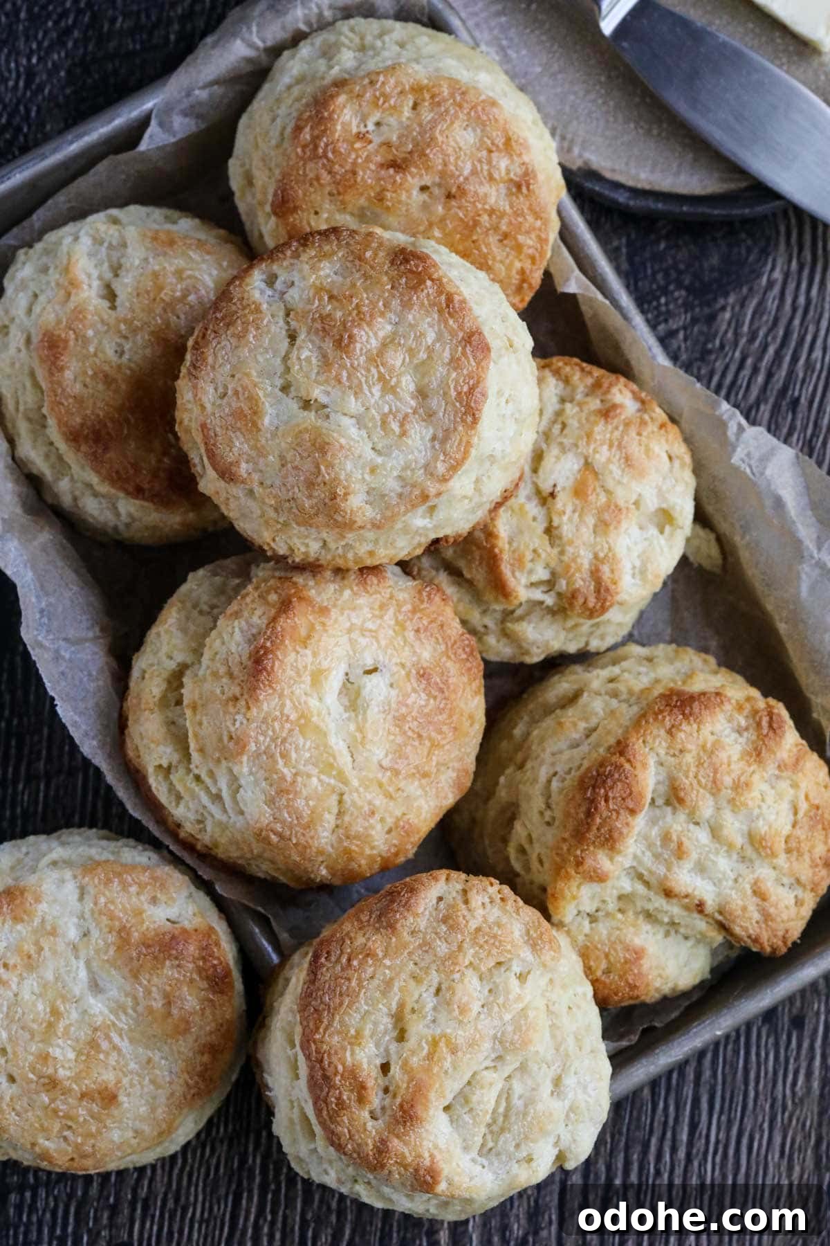 Southern buttermilk biscuits in a baking tray.
