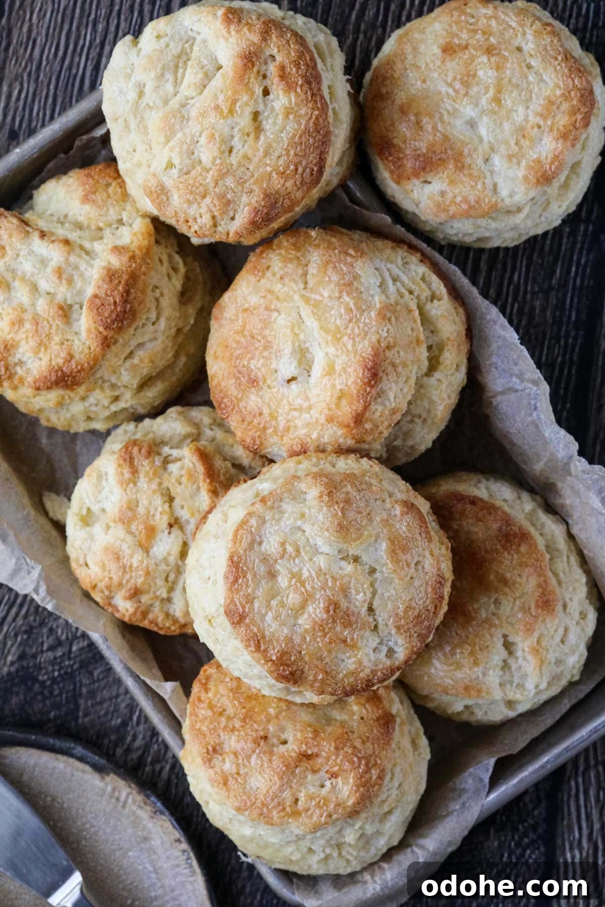 Southern buttermilk biscuits in a baking tray.