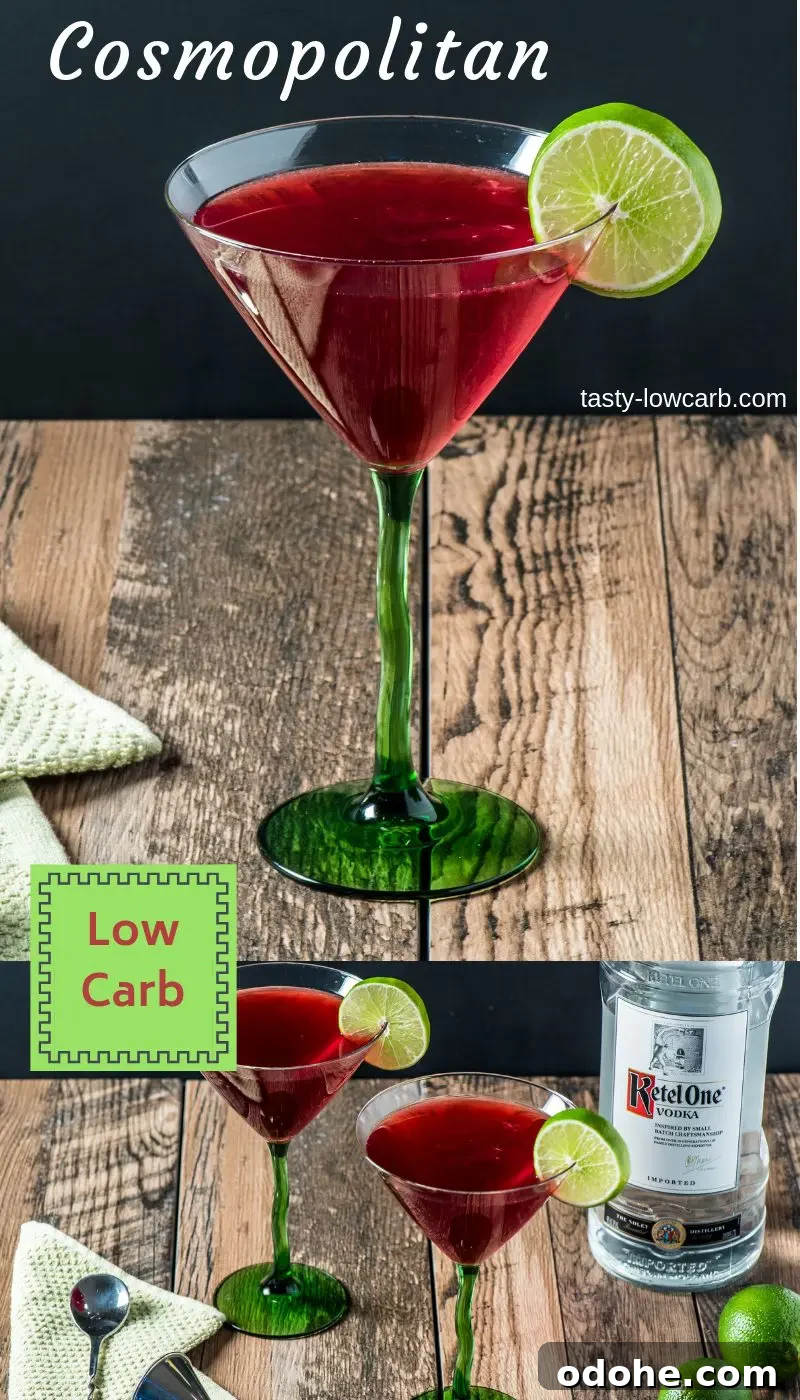 Low-Carb Cosmopolitan Cocktail Recipe: Low-Sugar Vodka Cosmo 7 Cosmopolitan with lime