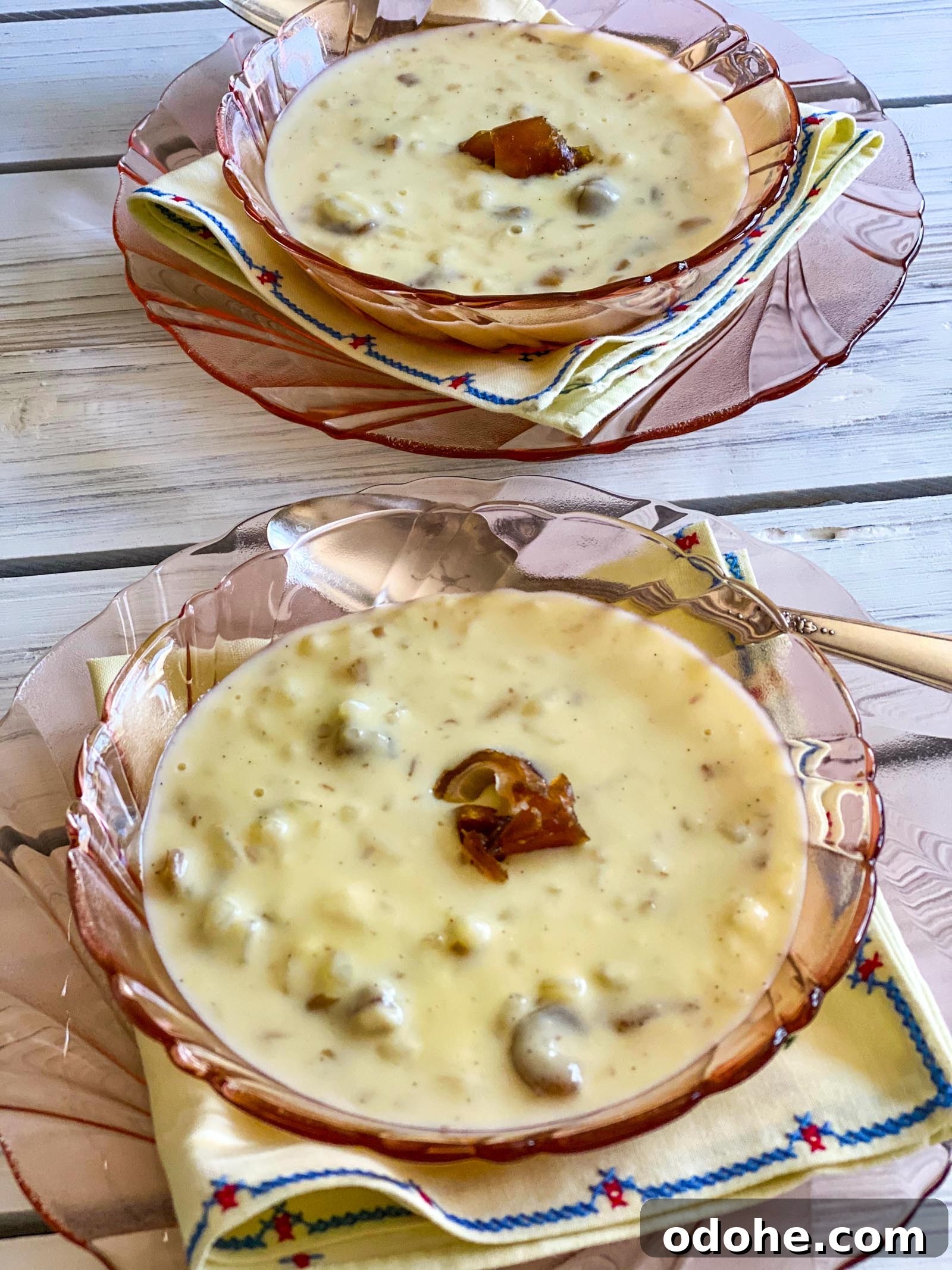 Creamy Rice Pudding with Caramelized Dates 4 rice pudding in a pink glass container