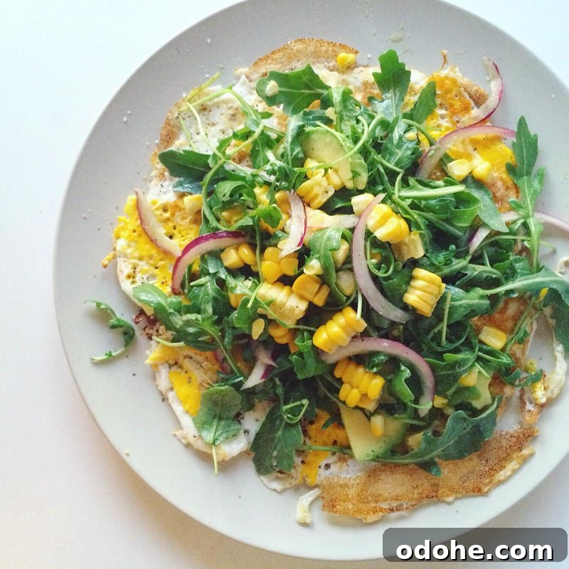 Open-Faced Omelette with Arugula, Sweet Corn & Avocado Salad 2 open faced omelette with arugula, corn and avocado salad | www.nyssaskitchen.com