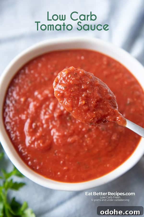 Low Carb Keto Tomato Sauce in a spoon