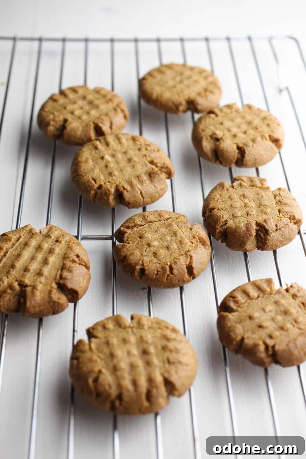 Picture of peanut butter cookies cooling on a rack
