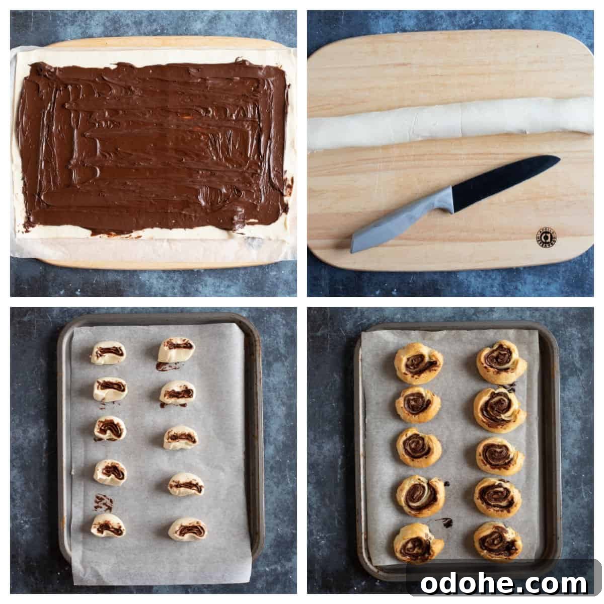 Step by step Nutella pinwheels.