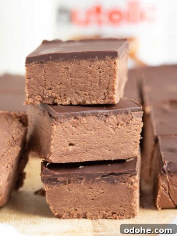 A stack of no bake chocolate Nutella bars.