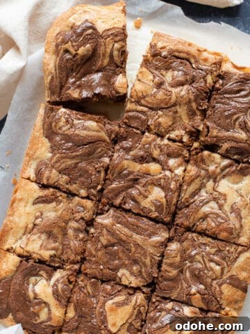 Nutella blondies cut into squares.