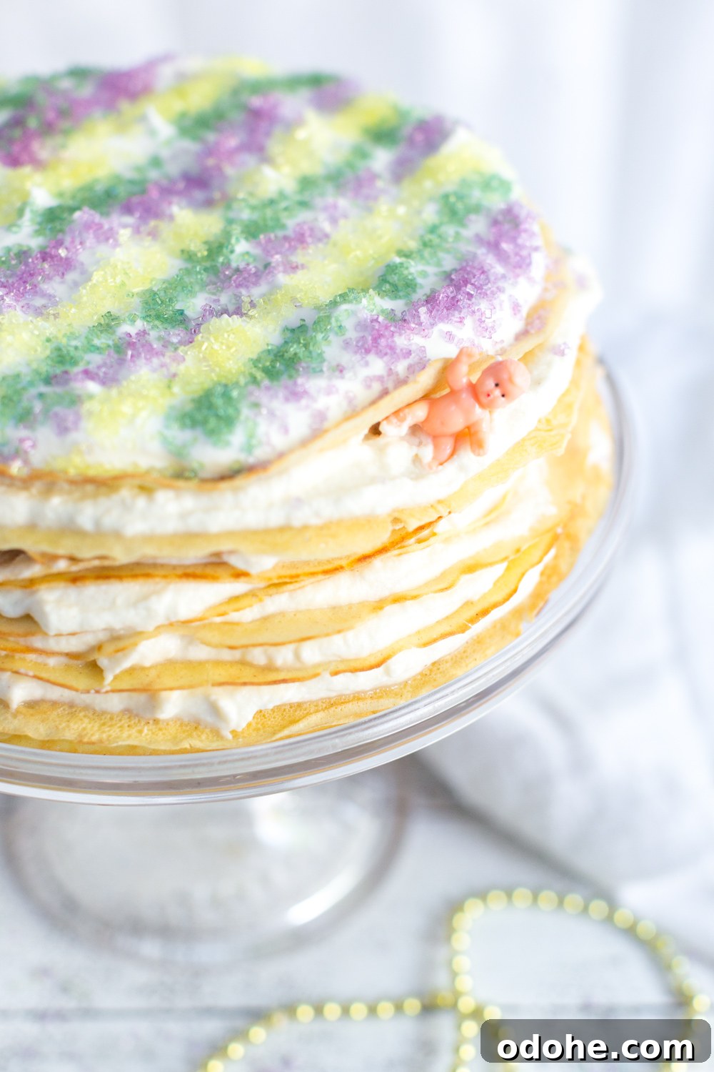 Crepe King Cake: Traditional French King Cake Made with Crepes 19 Crepe King Cake close up