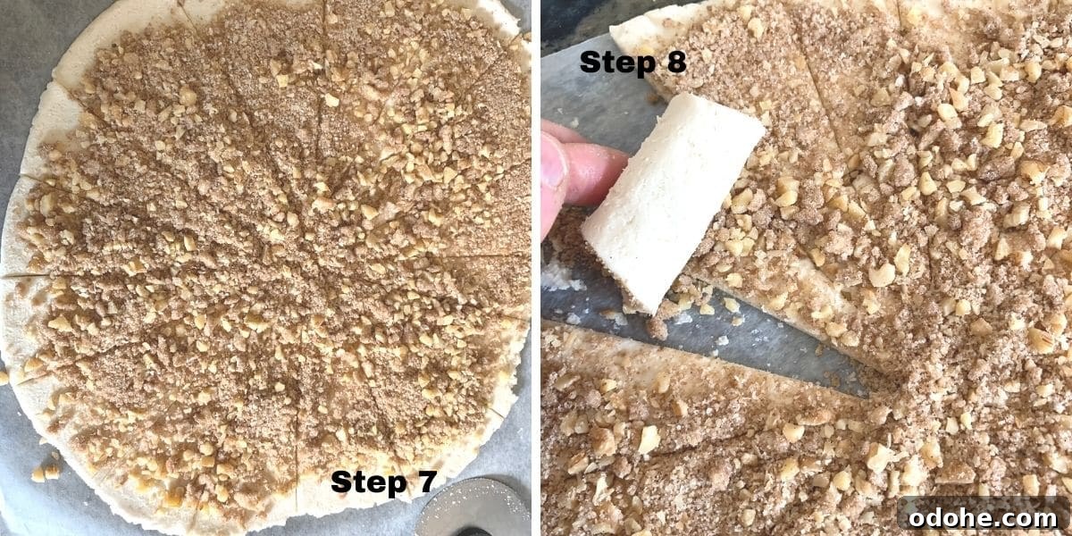 Homemade Gluten-Free Rugelach Recipe: Flaky, Dairy-Free Pastries 7 Photos showing how to cut the dough into wedges and roll it.