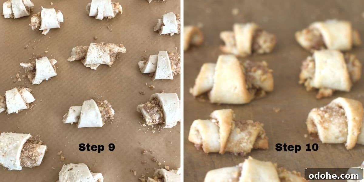 Homemade Gluten-Free Rugelach Recipe: Flaky, Dairy-Free Pastries 8 Photos of the rolled rugelach on a cookie sheet, before and after baking.