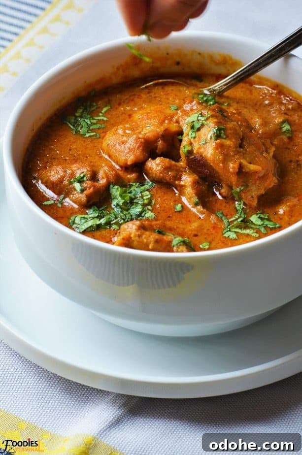 Boneless chicken gravy recipe garnished with cilantro