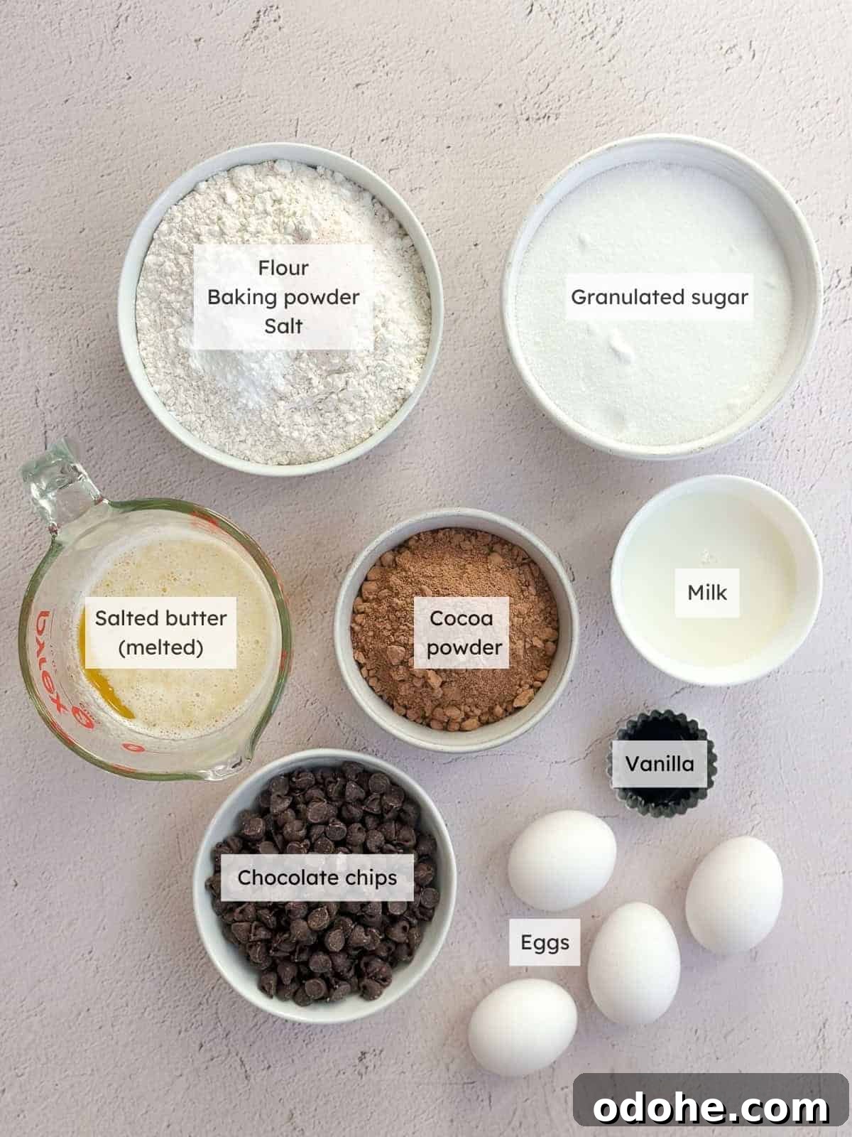 Chewy Sheet Pan Brownies: Perfect Brownie Recipe for Sharing 4 All of the ingredients needed to make sheet pan brownies.
