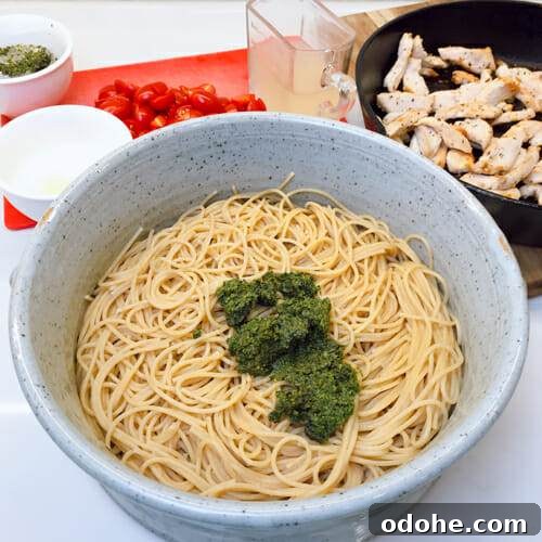 30-Minute Homemade Pesto Pasta with Fresh Basil and Parmesan 6 pesto pasta assembly