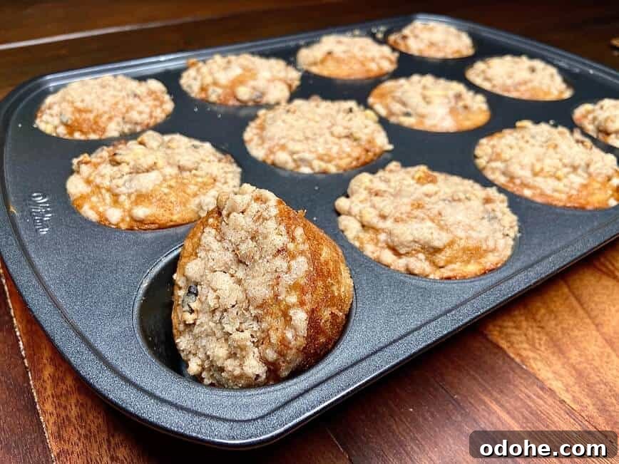 Muffins finished baking, in muffin pan.