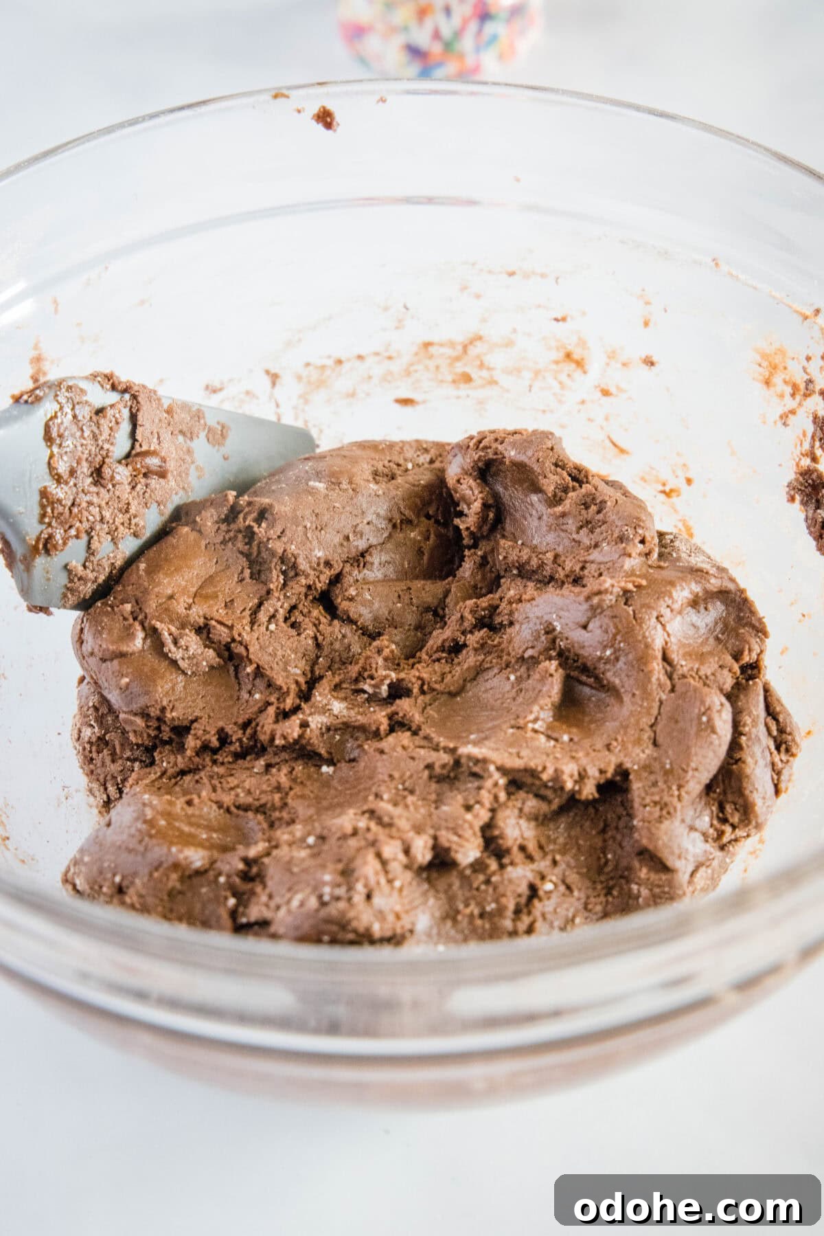 Chocolate Sprinkle Cookies Recipe: Soft Baked Sugar Cookie Treats 5 chocolate cookie dough in mixing bowl
