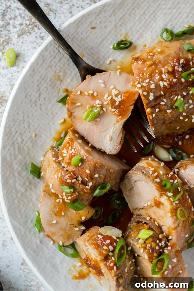 Ginger Glazed Pork Tenderloin serving ginger glazed pork tenderloin