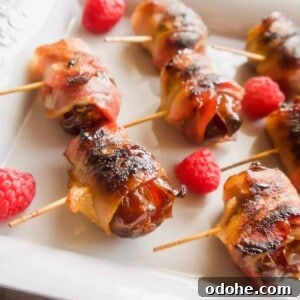 Bacon-Wrapped Raspberry-Stuffed Dates | Paleo & Whole30-Friendly 10 Bacon Wrapped Raspberry Stuffed Dates ( Paleo, Whole30) | Perchance to Cook, www.perchancetocook.com