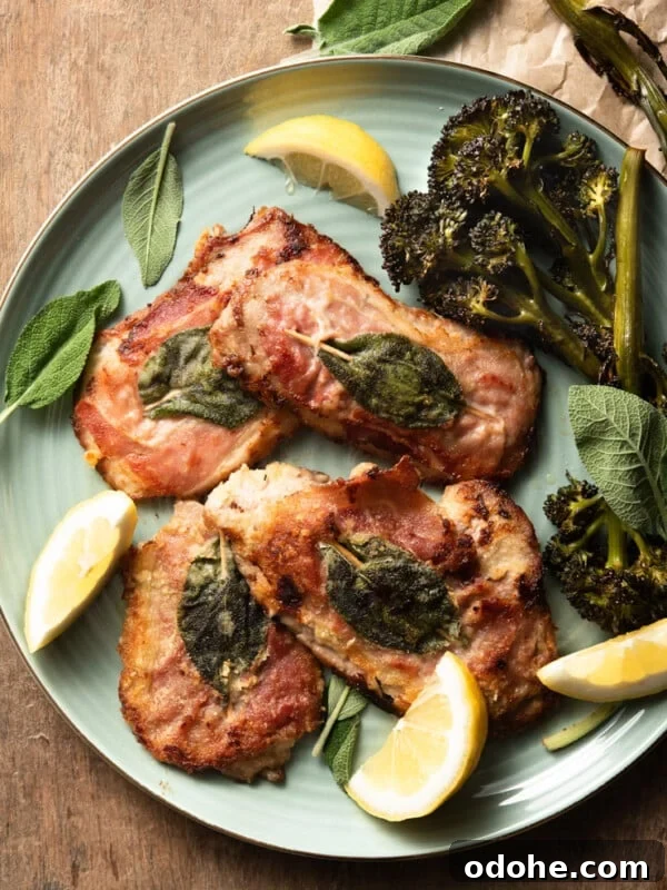 Chicken Saltimbocca Recipe: Tender Prosciutto-Wrapped Chicken with Sage 8 An overhead shot of veal saltimbocca