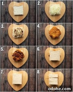 8 step by step photos showing how to make chicken katsu sandwiches