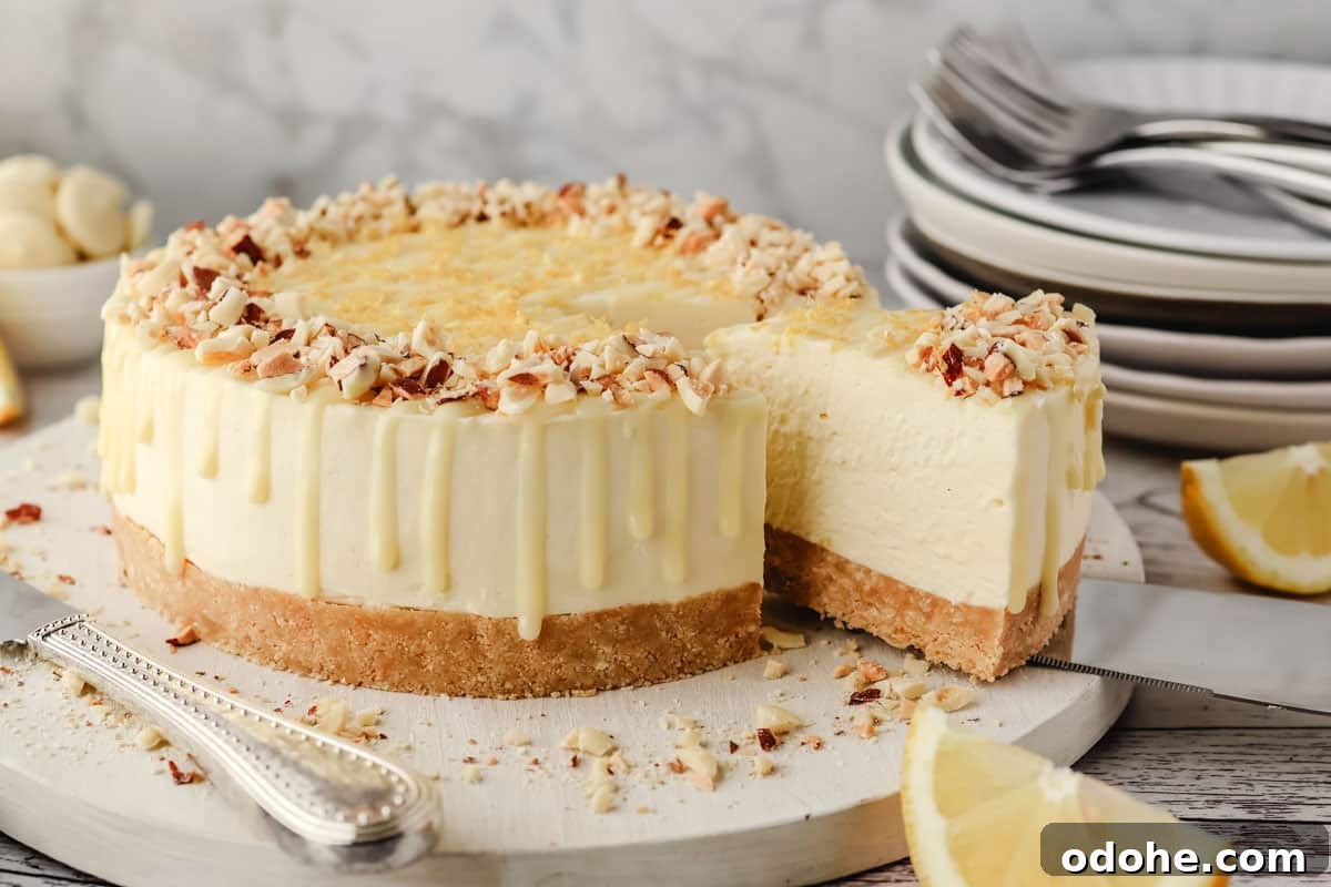 No-Bake Cheesecake Recipes: Simple, No-Oven Dessert Ideas 24 Serving a slice of lemon and white chocolate cheesecake.