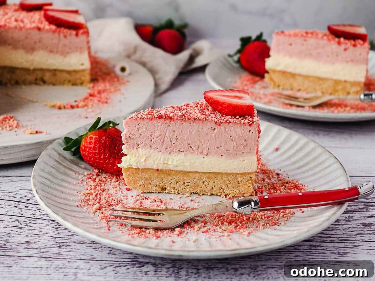 No-Bake Cheesecake Recipes: Simple, No-Oven Dessert Ideas 29 Slice of cheesecake on a plate with a fork, and another slice of cake and rest of cake in background.