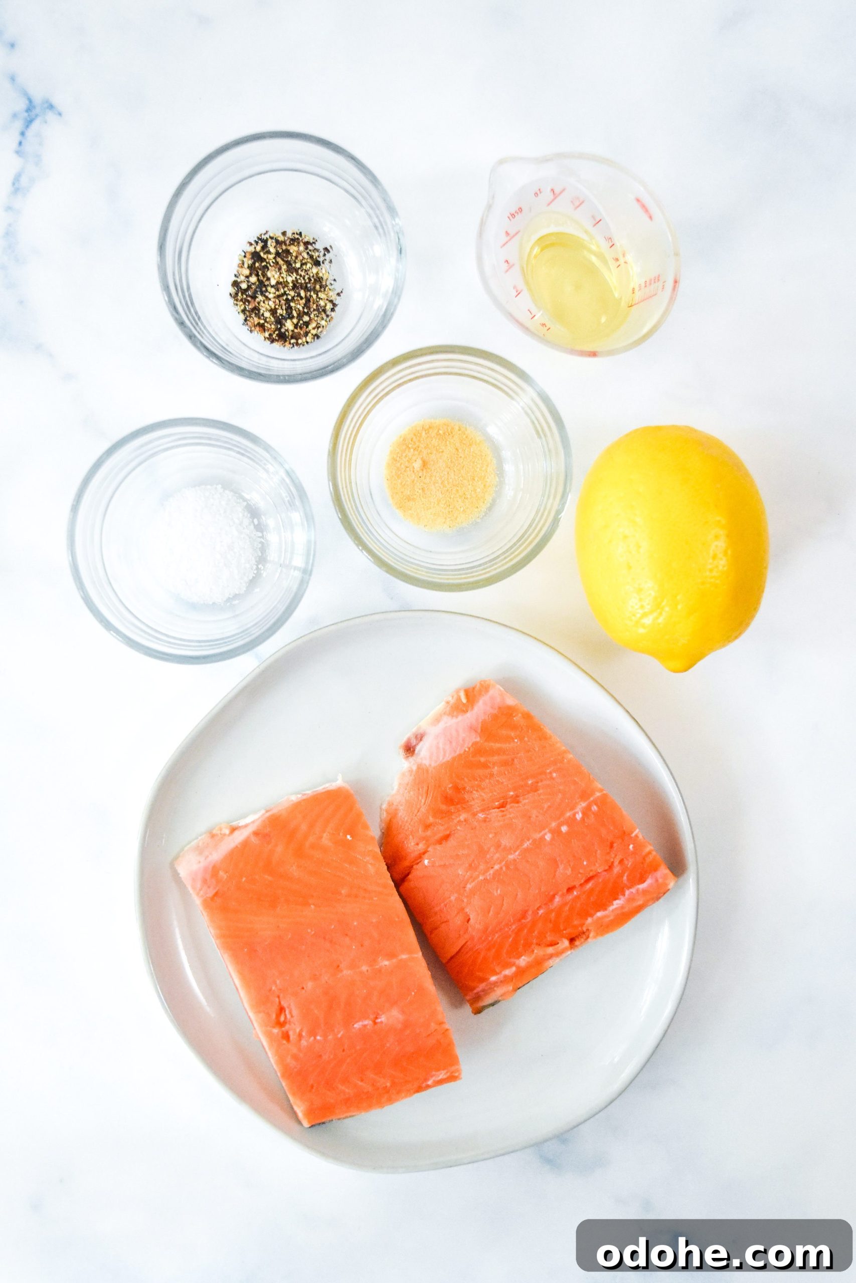 ingredients used in the air fryer lemon pepper salmon recipe.