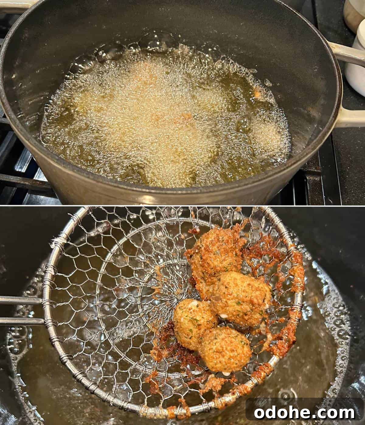 Crispy Fried Mozzarella Balls with Marinara Dip 9 Deep frying cheese.