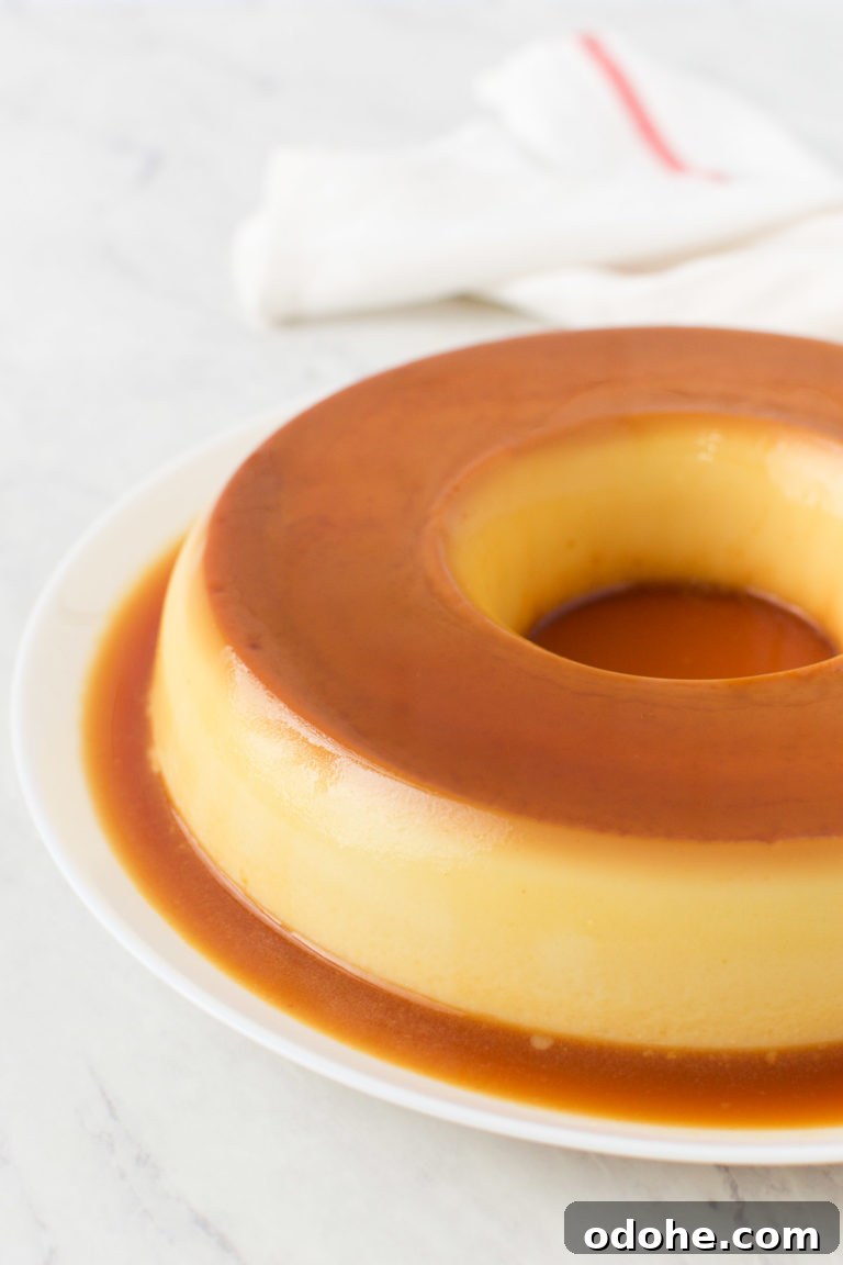 A Brazilian Flan on a white plate