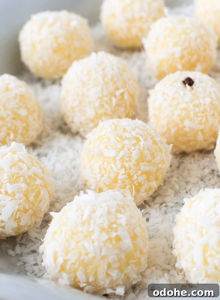 Close up of Brazilian coconut balls on a platter and garnished with whole cloves