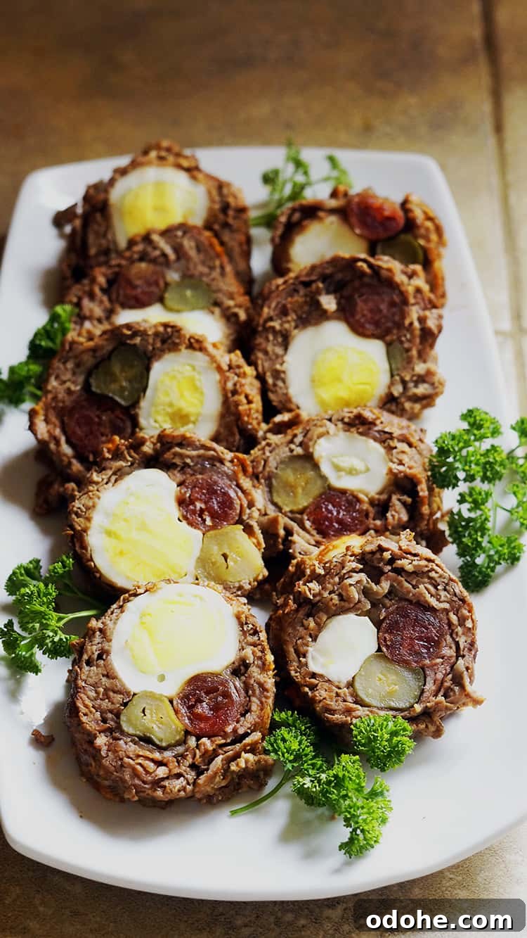 Morcon Filipino Beef Roll Recipe with Savory Stuffing 2 Rolled morcon stuffed with egg, pickles and Chinese sausage
