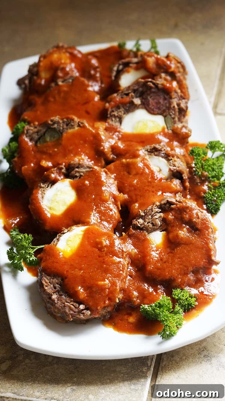 Morcon Filipino Beef Roll Recipe with Savory Stuffing 3 Morcon slices served with tomato sauce