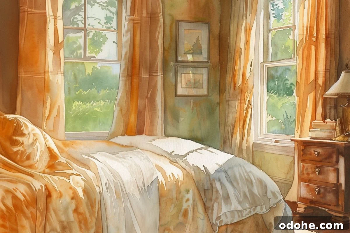 open windows in bedroom  on sunny day.