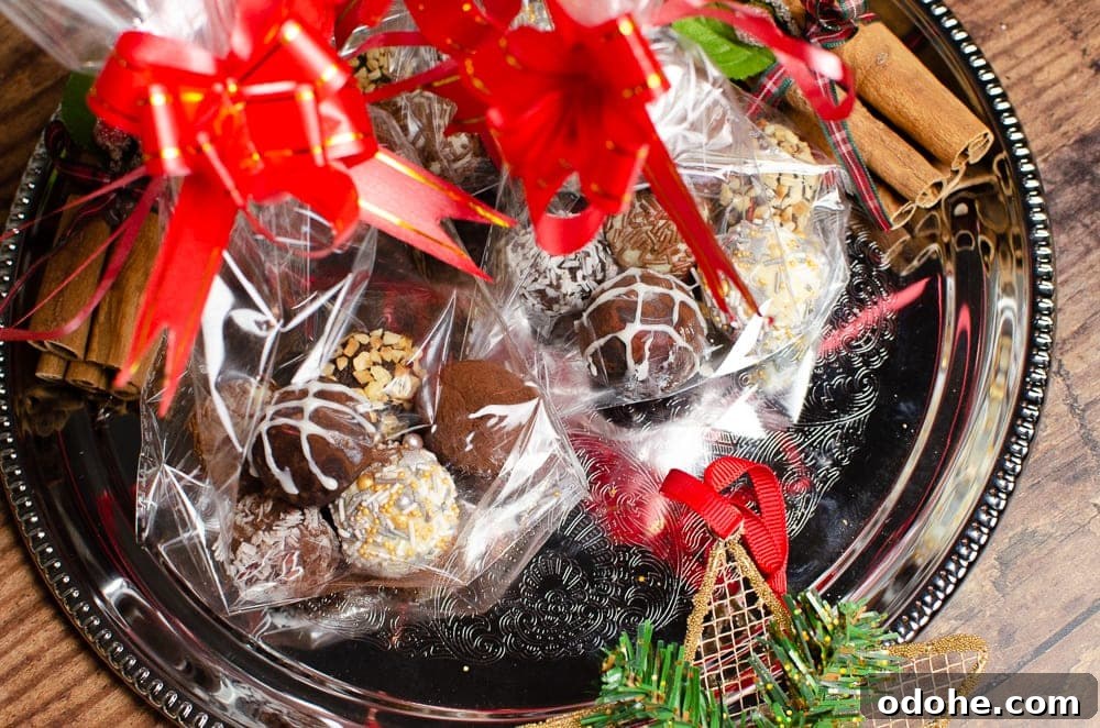 Decadent White Chocolate Truffles Recipe for Homemade Gifts 15 Our white chocolate truffles with other chocolate truffles served in clear bags for Christmas gifts for family and friends.