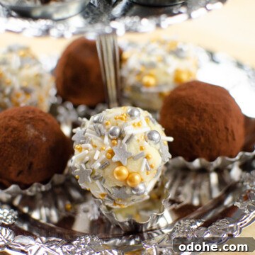Decadent White Chocolate Truffles Recipe for Homemade Gifts 3 Mixture of our chocolate truffles served on a silver serving tray