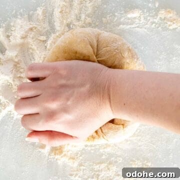 Fresh Spinach and Ricotta Ravioli Recipe for Homemade Pasta 8 A hand kneading pasta dough viewed from above.
