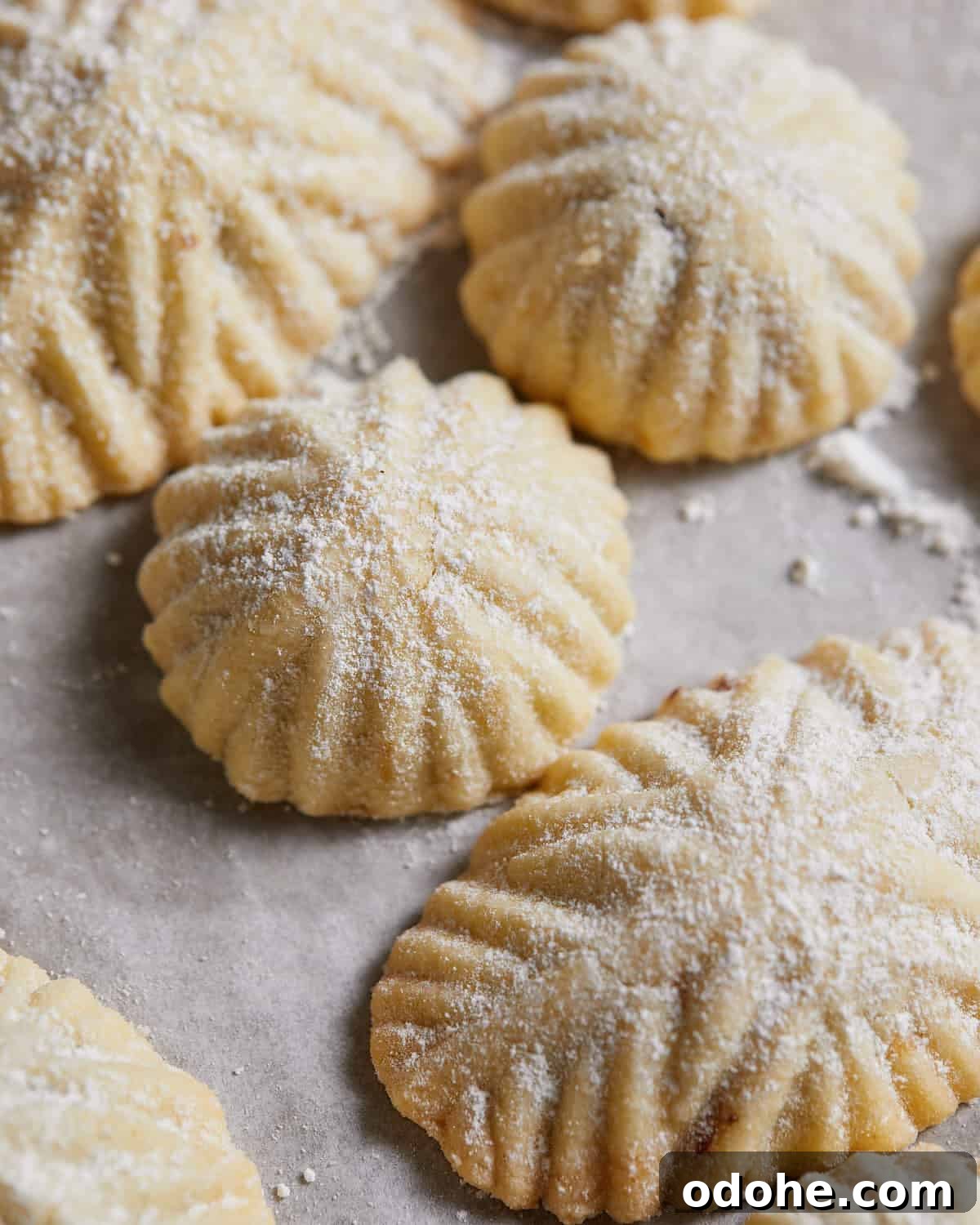 Up close image of maamoul cookies on baking sheet. 