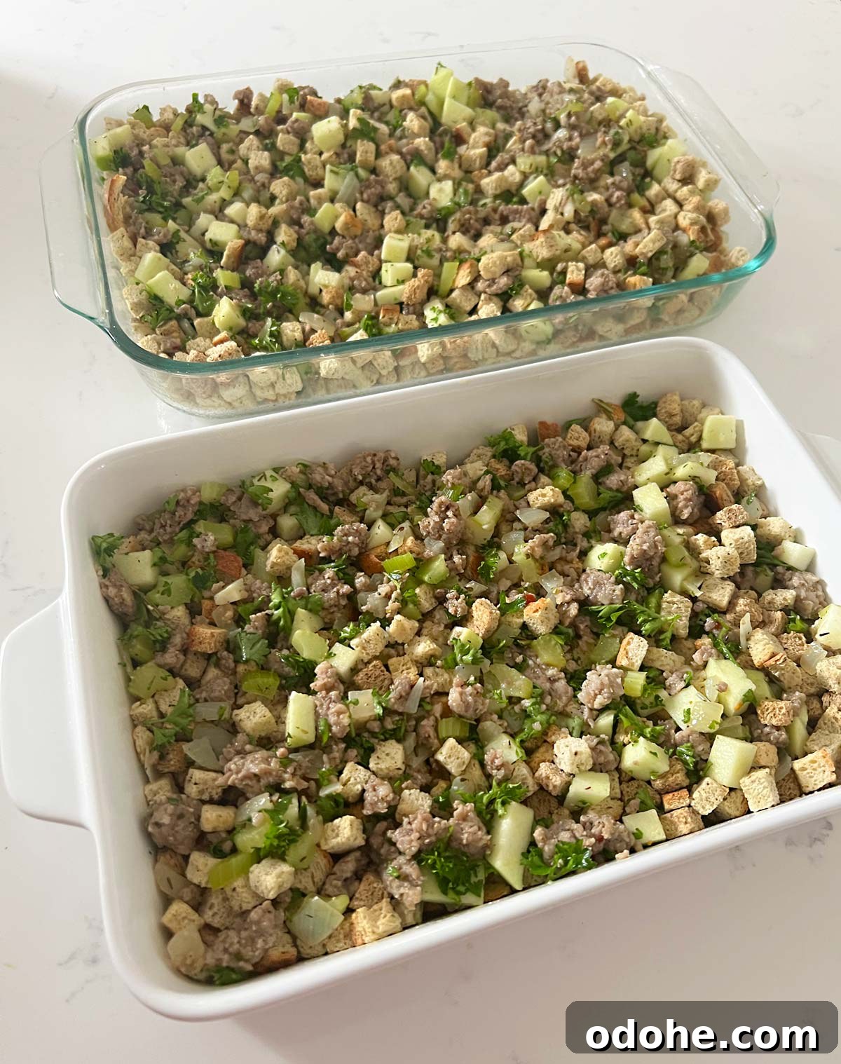 Apple Sausage Stuffing pans