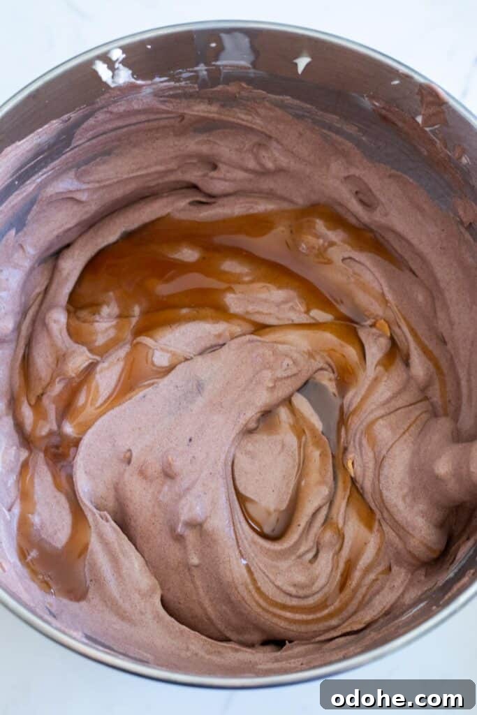 chocolate no-churn ice cream in a mixing bowl