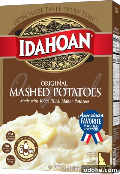 Loaded Mashed Potato Bombs: Crispy Potato Bites with Cheesy Center 3 A box of Idahoan instant mashed potatoes