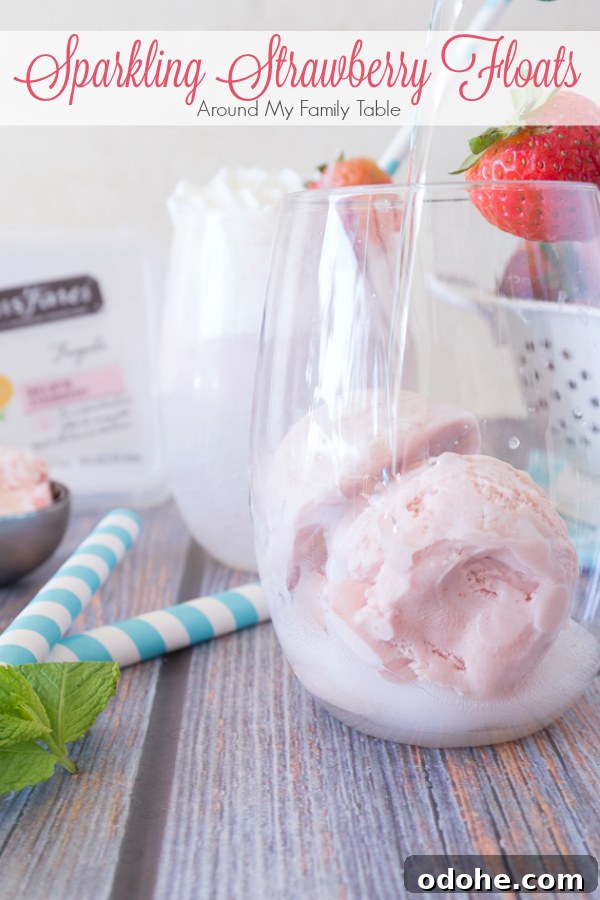 Sparkling Strawberry Soda Float Recipe for Warm Days 2 These Sparkling Strawberry Floats are the perfect afternoon sipper on a hot day or a light summer dessert.