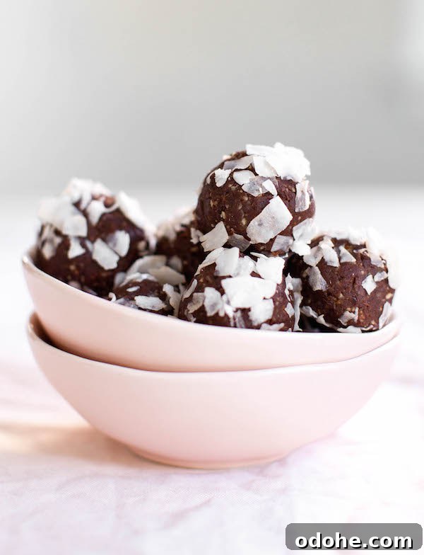 Energizing Coco Date Balls in a bowl stacked inside another bowl.