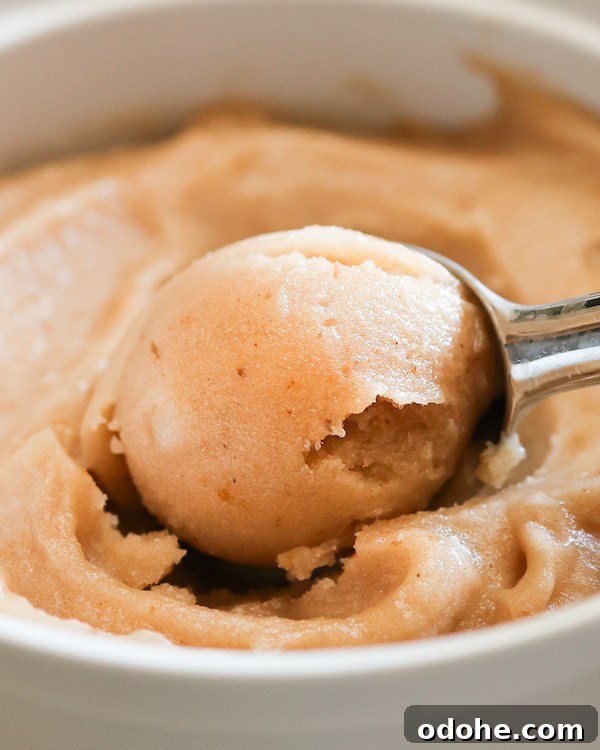 Pear Sorbet being scooped.