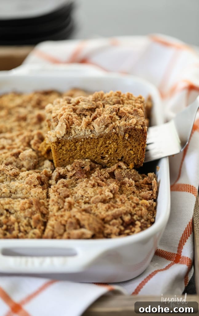 Pumpkin Cake slice with crumb topping.