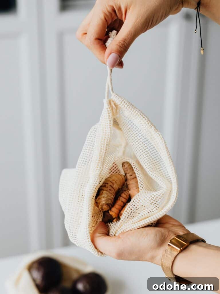 Fresh turmeric in a cheesecloth bag.