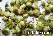 Roasted Parmesan Brussel Sprouts on a sheet pan.