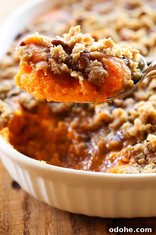 Sweet Potato Casserole Recipe for Thanksgiving Sides 3 Sweet Potato Casserole closeup