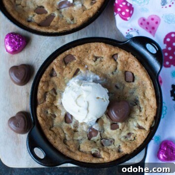 Skillet Chocolate Chunk Cookies: Gooey Baked Cookie Recipe 3 Chocolate Chunk Skillet Cookies from thelittlekitchen.net