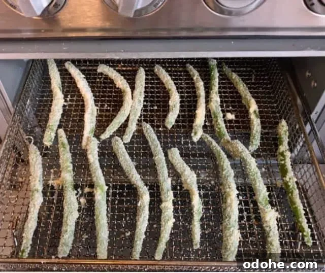 green bean fries on air fryer tray